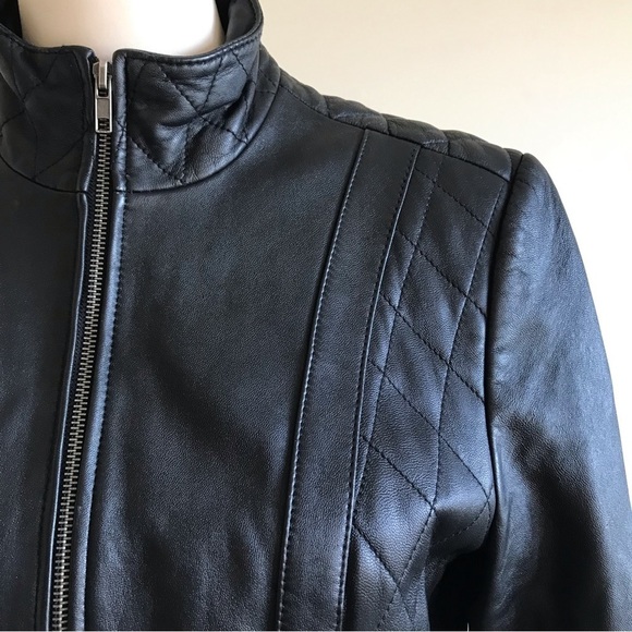 VINTAGE Pamela McCoy genuine black leather biker jacket size MP - Picture 12 of 16